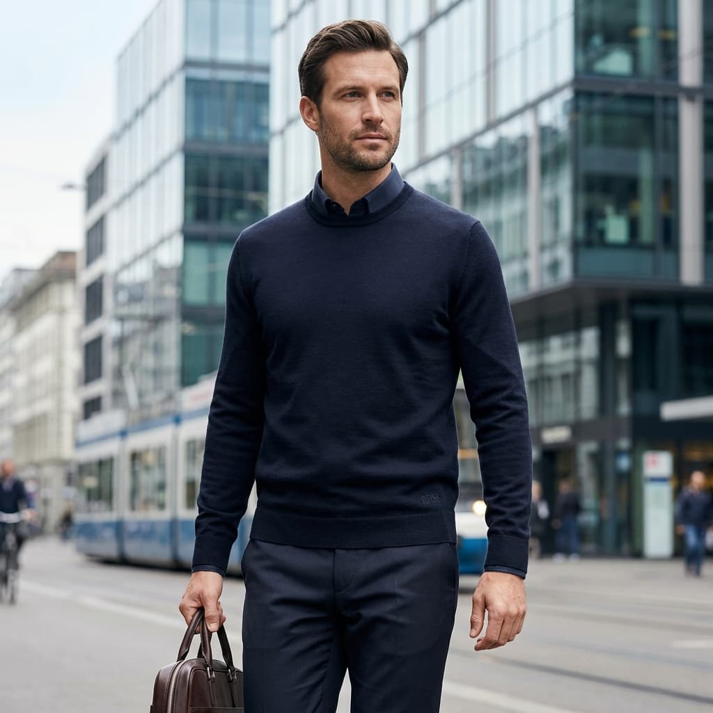 Hugo Boss Merino Wool Crew Neck Navy